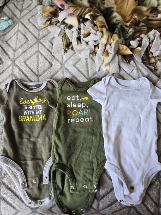 Carter's Other - Carter's Olive Green & White Baby One-Piece Bodysuit Trio